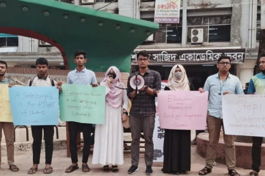 JnU students form human chain protesting Kuet campus unrest
